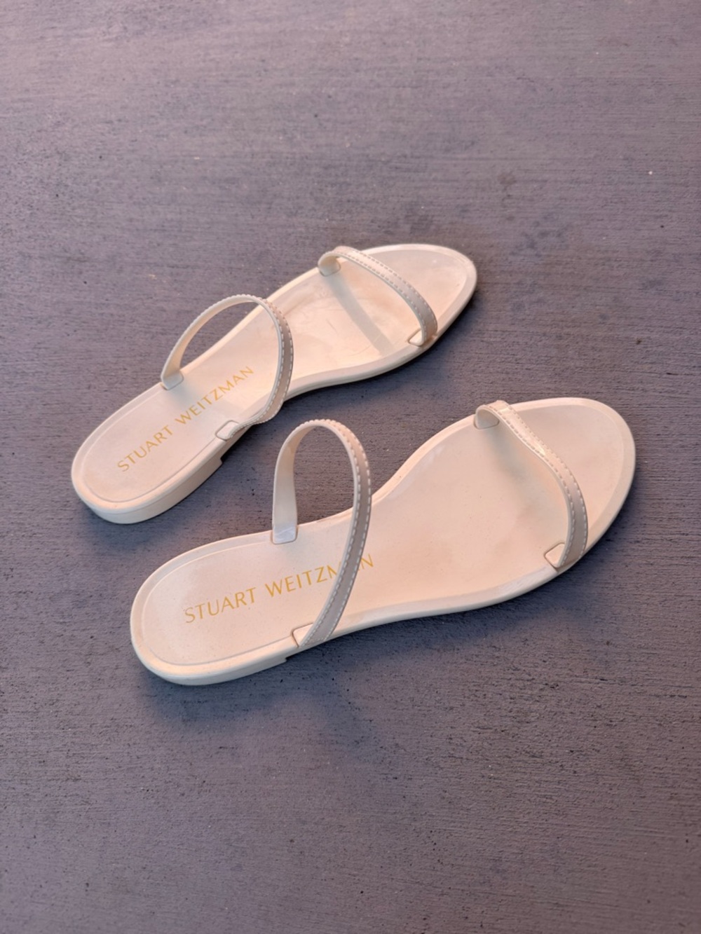 Stuart Weitzman Ivory Minimal Slide Sandals - Picture 2 of 4